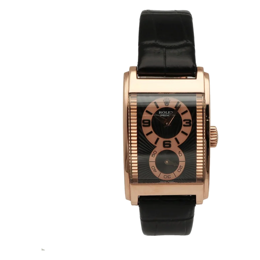 Rolex Cellini Prince 18K Rose Gold Black Sunbean Dial Manual Wind Watch 5442/5