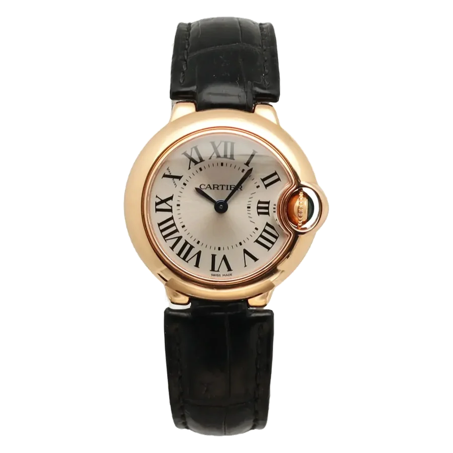 Cartier Ballon Bleu 28mm 18k Rose Gold Silver Dial Quartz Ladies Watch W69002Z2