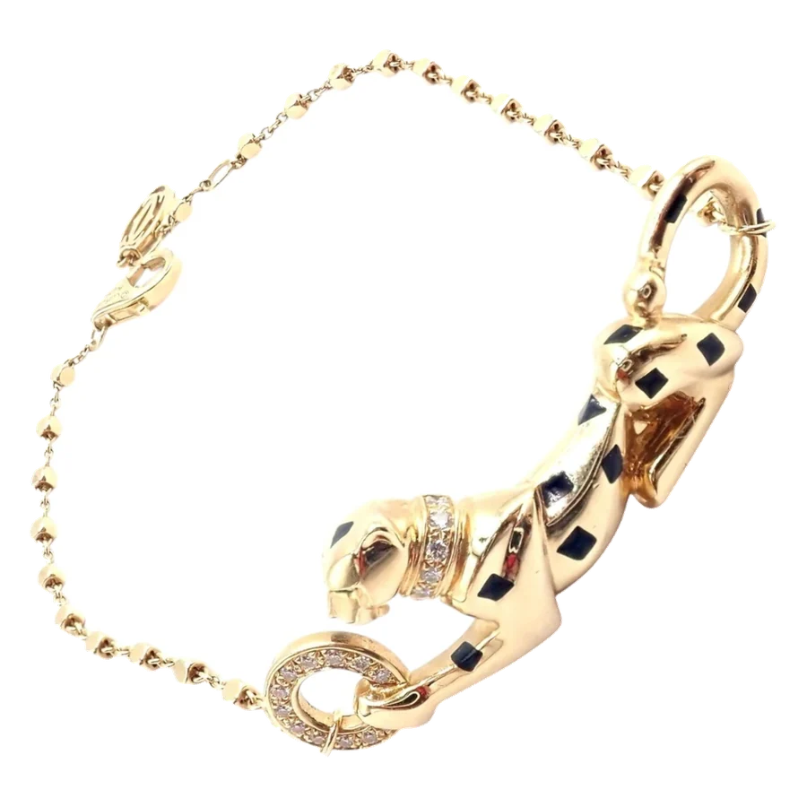 Cartier Panther 18k Yellow Gold Diamond Tsavorite Bracelet Cert