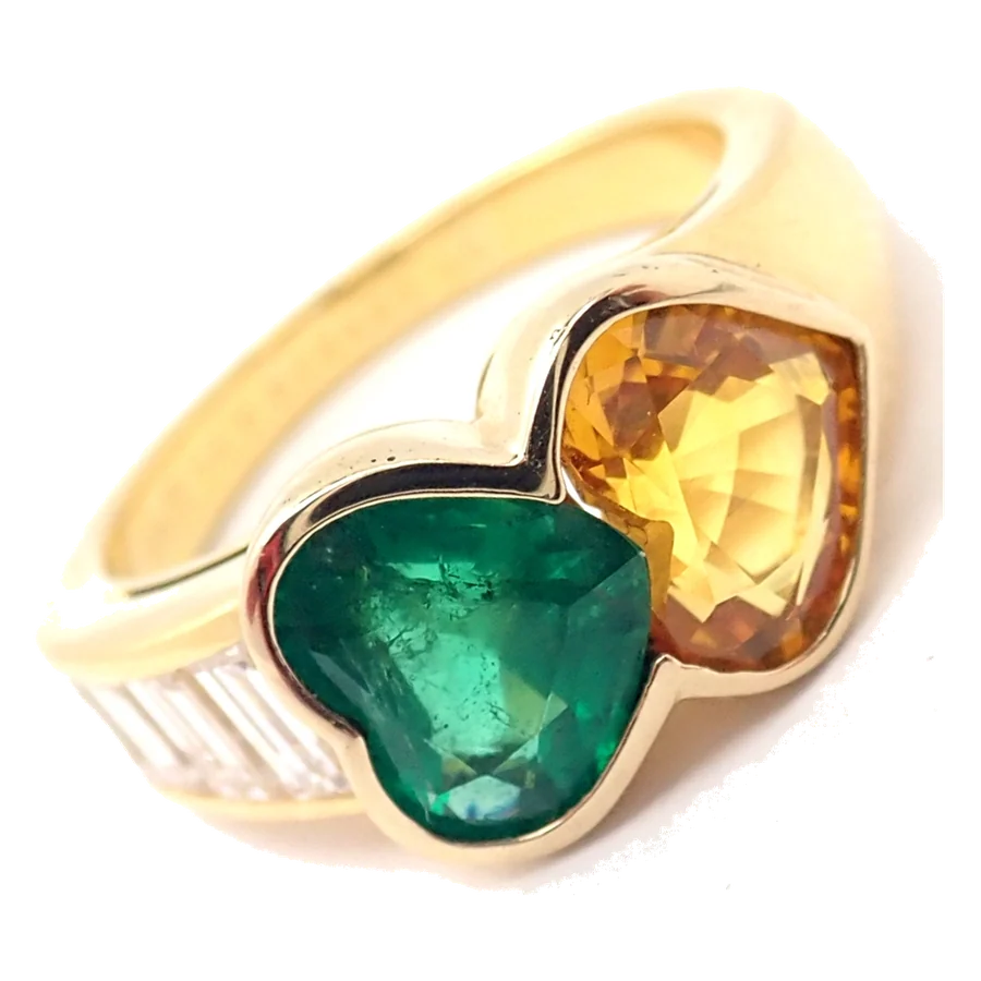 Van Cleef & Arpels 18k Gold Diamond Emerald Yellow Sapphire Ring Paper