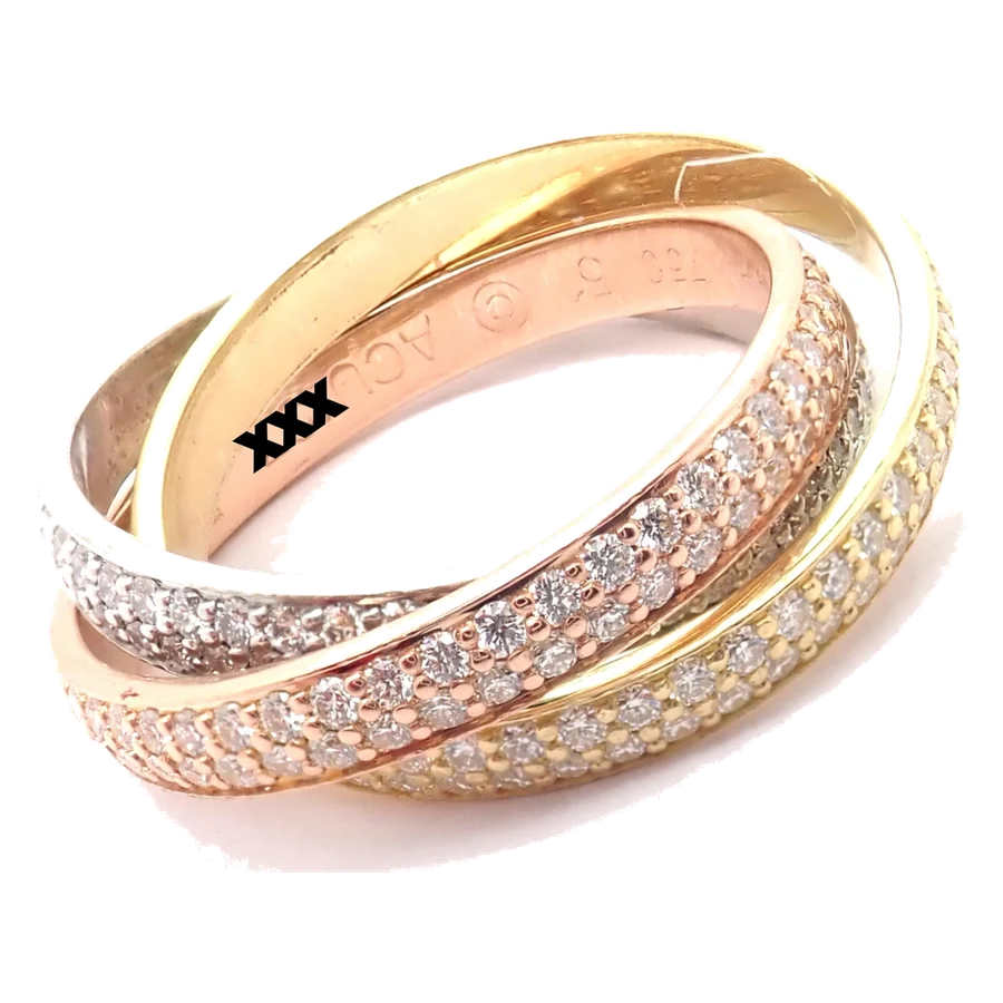 Cartier Trinity 18k Gold Diamond Small Model Band Ring Size 51 Cert
