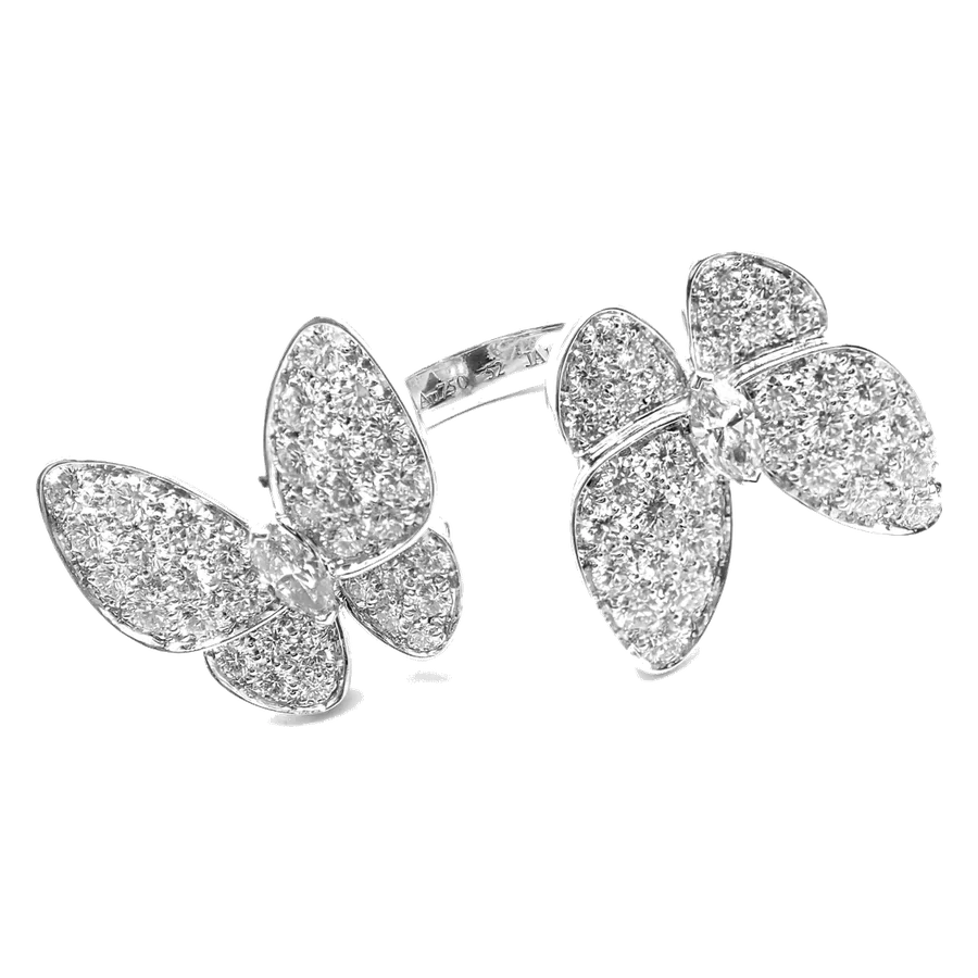 Van Cleef & Arpels 18k White Gold Diamond Two Butterfly Between Finger Ring