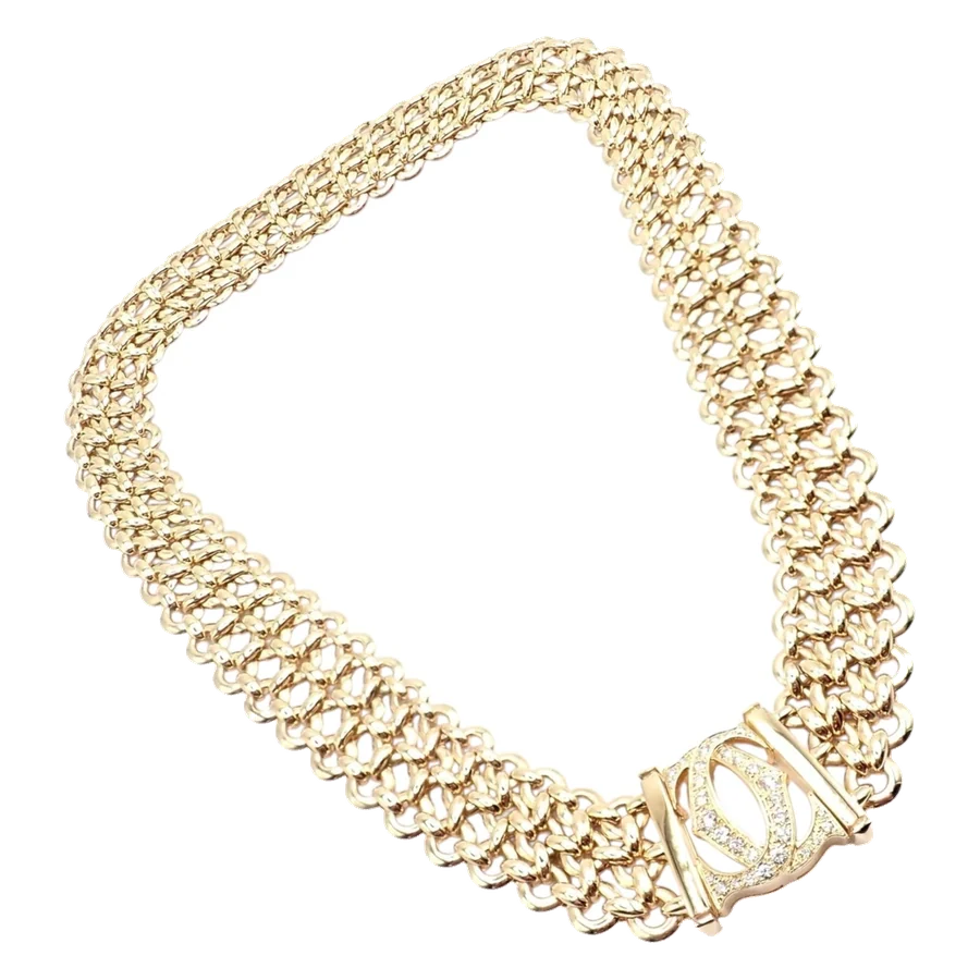 Cartier Penelope 18k Yellow Gold Diamond Double C Three Row Necklace