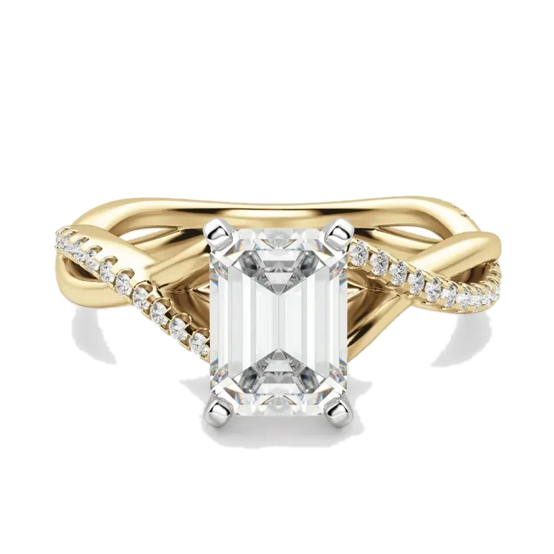 Twisted Accented Emerald Cut Engagement Ring