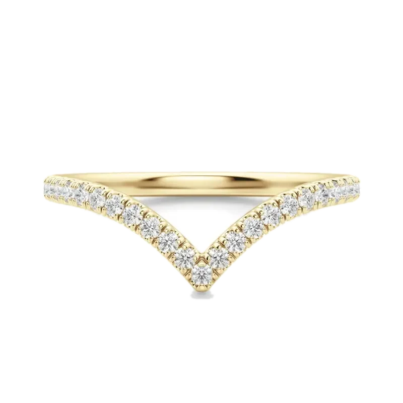 Luxe Chevron Accented Ring Moissanite 14K Yellow Gold
