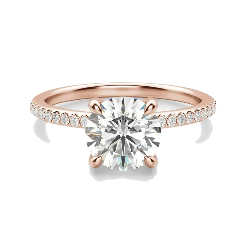 Hidden Halo Accented Round Cut Engagement Ring Moissanite
