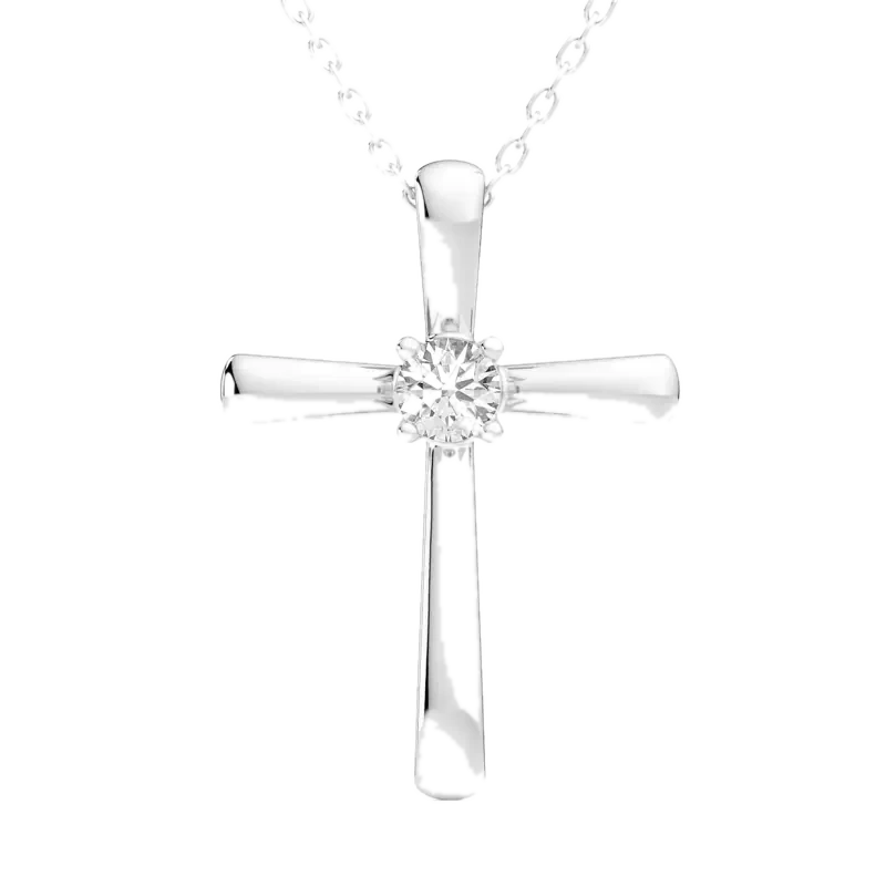 Single Stone Cross Pendant Round Cut