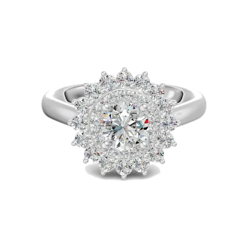 Double Halo Classic Round Cut Engagement Ring